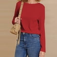 thumbnail image 6 of Blouse for Women Plus Size Long Sleeved Round Neck Layered Sleeve Solid Color Top Base Shirt Red L, 6 of 6