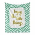 thumbnail image 1 of Enjoy the Little Things Soft Flannel Fleece Throw Blanket, Inspiration Words with Bullseye Pattern Rhombuses, Cozy Plush for Indoor and Outdoor Use, 70" x 90", Dark Yellow Turquoise, by Ambesonne, 1 of 6