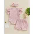 thumbnail image 4 of Bslissey Baby Girls Cute Shorts Sets Floral Print Short Sleeve Romper Tops + Drawstring Shorts + Bow Headband 3Pcs Outfits Infant Casual Daily Summer Clothes 0-18M, 4 of 9
