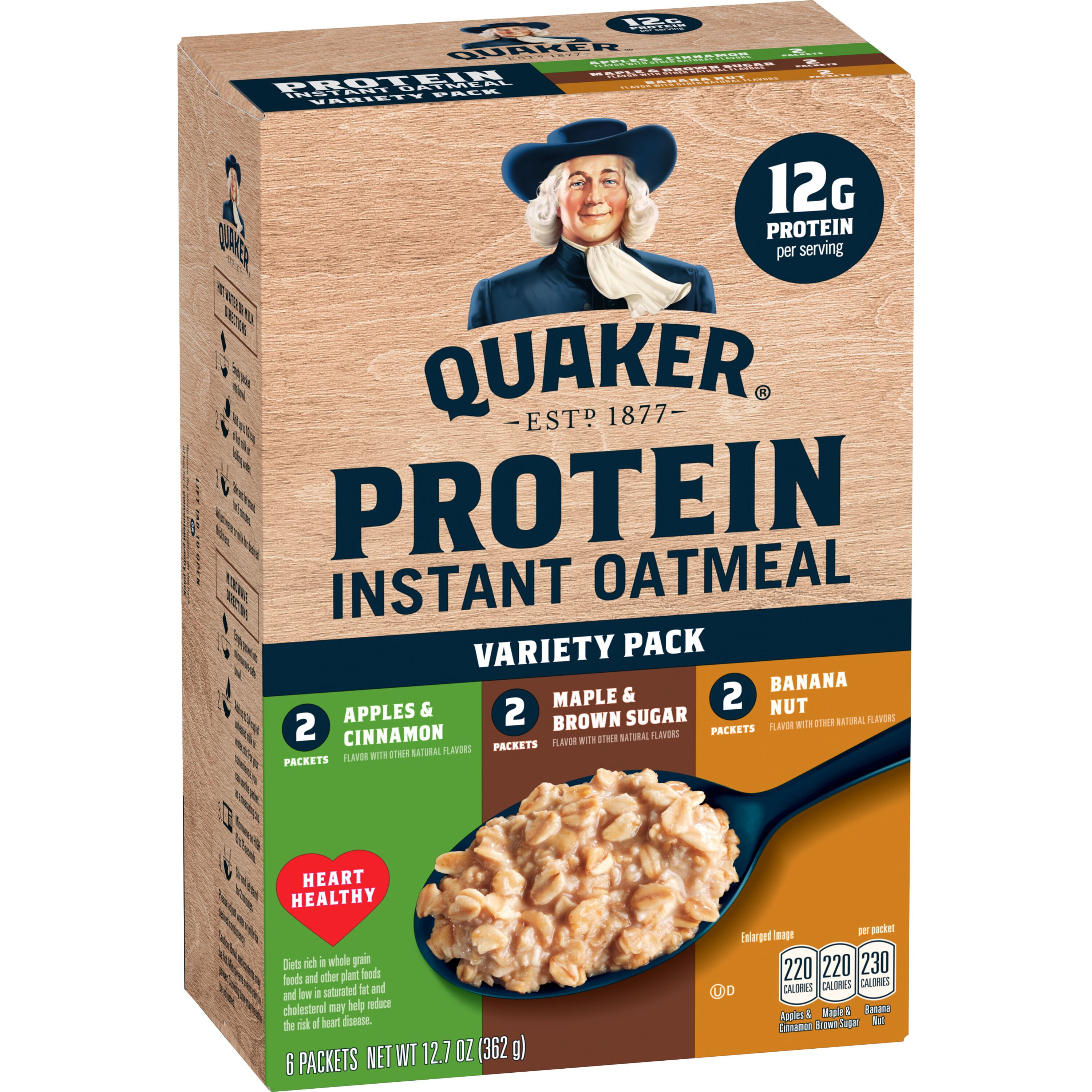 (3 pack) Quaker Instant Oats Hot Cereal, Protein Variety, 12.76 oz 6 Count