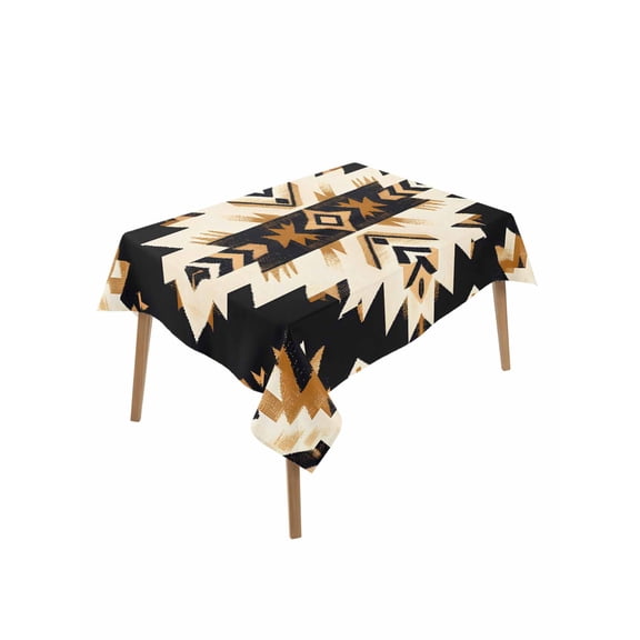 Southwestern Aztec Table Cloth, Retro National Style Brown Abstract Waterproof Tablecloth for Rectangle Tables, Reusable Washable Fabric Table Cover for Restaurant Kitchen Dining Tables 52"x70"