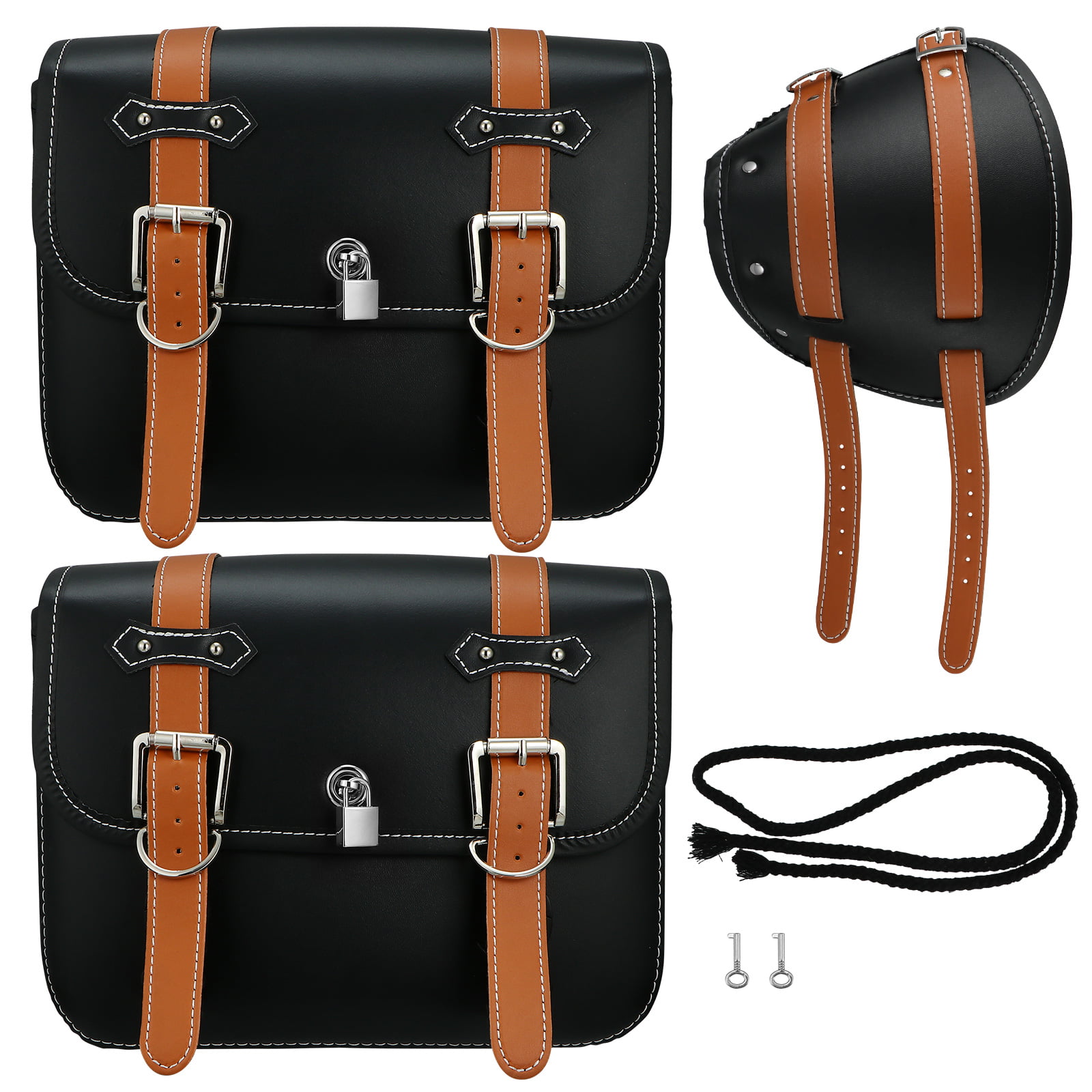 プチギフト Wakauto Pcs Vintage Motorcycle Bag Universal Leather Side Tool Bags Front  Fork Bag Saddlebags Black