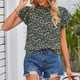 thumbnail image 4 of Top de manga corta con volantes para mujer blusa de gasa floral Ticfox, 4 of 8
