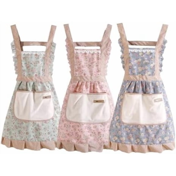 3 Pack Cute Aprons for Women with Pockets,Floral Baking Kitchen Aprons for Cooking, Home Use, with Hand Wiping Pocket for Women$$Home Decor, Kitchen, & Other