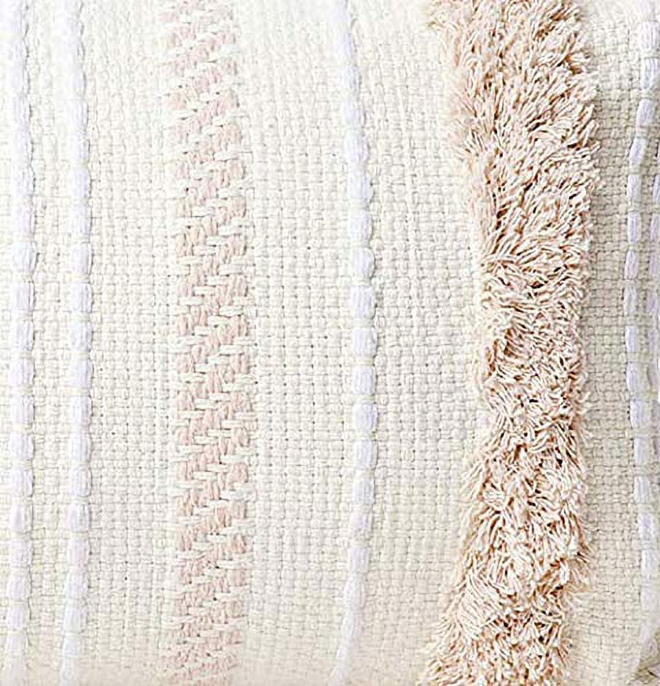 Fennco Styles Handmade Tufted Woven Tassel Decorative Throw Pillow Cover 20" W x 20" L - White Boho Cushion Case for Home, Couch, Living Room, Bedroom, Office Décor