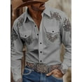 thumbnail image 3 of Men's Western Cowboy Shirts Long Sleeve Slim Fit Embroidered Casual Button-Down Shirts with Pockets for Stylish Outfits Khaki M, 3 of 6