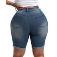 thumbnail image 2 of Gocolloa Womens Plus Size Jean Shorts Stretchy High Waisted Ripped Roll Hem Denim Bermuda Shorts 10" Inseam Deep Blue 22W, 2 of 5