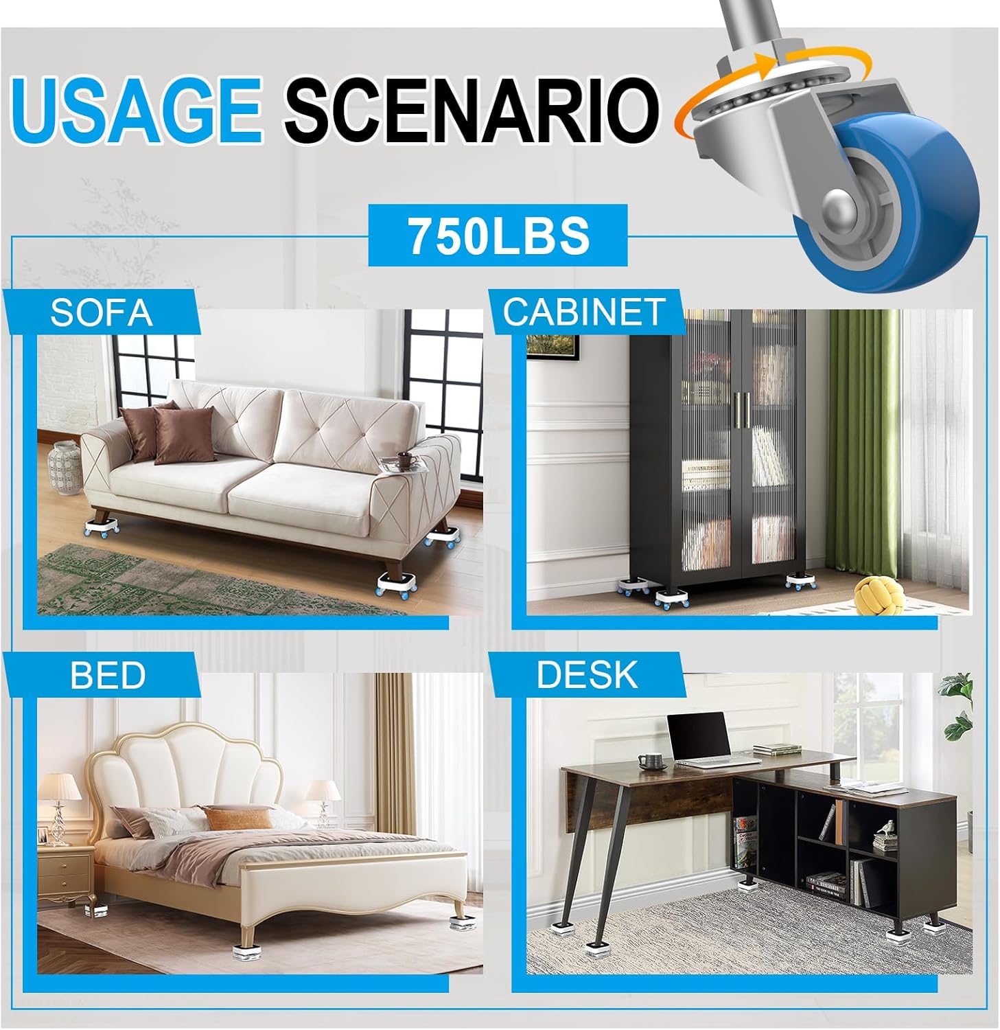 New Upgrade Furniture Sliders, Furniture Movers with Wheels, Furniture Lift Mover Tool Set with 360 °   Rotatable Wheels, Furniture Dolly for Moving Heavy Duty Sofa, Bed, Load Capacity Up to 750lb
