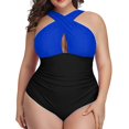 thumbnail image 1 of Aayomet Maillot de Bain Athlétique Women Résistant au Chlore Col Haut une Pièce, Bleu TTG, 1 of 5