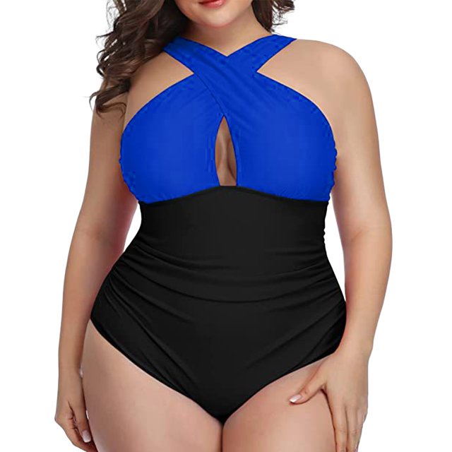 Aayomet Maillot de Bain Athlétique Women Résistant au Chlore Col Haut une Pièce, Bleu TTG