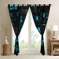 thumbnail image 3 of Teal Black 30%-50% Blackout Curtains 52"Wx63"L,Neon Turquoise Geometric Check Curtains & Drapes For Bedroom Living Room Stereoscopic Abstract Grids Window Curtains Square Curtains 2 Panels, 3 of 6