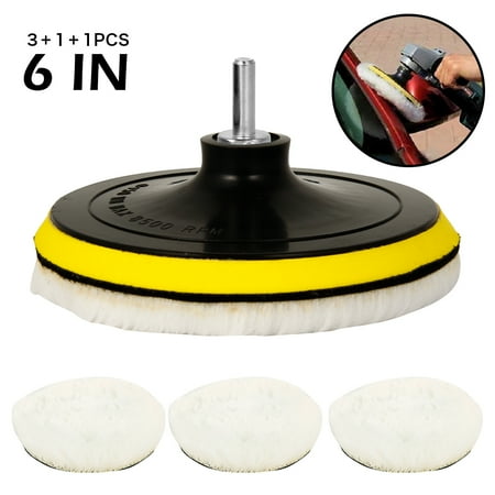 Willstar Polishing Buffer Pads 5PCS Car Polishing Pad Buffing Wool Wheel for Drill Woolen Wax Pad and Hook Loop Backing Plate