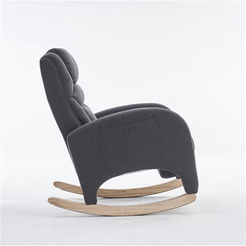 Rocking Chair Nursery - Modern Linen Upholstered Gliding Rocker Chair Lounge Chair with Adjustable Footrest, High Back Wingback Armchair Comfy Single Sofa Chair for Living Room, Dark Gray