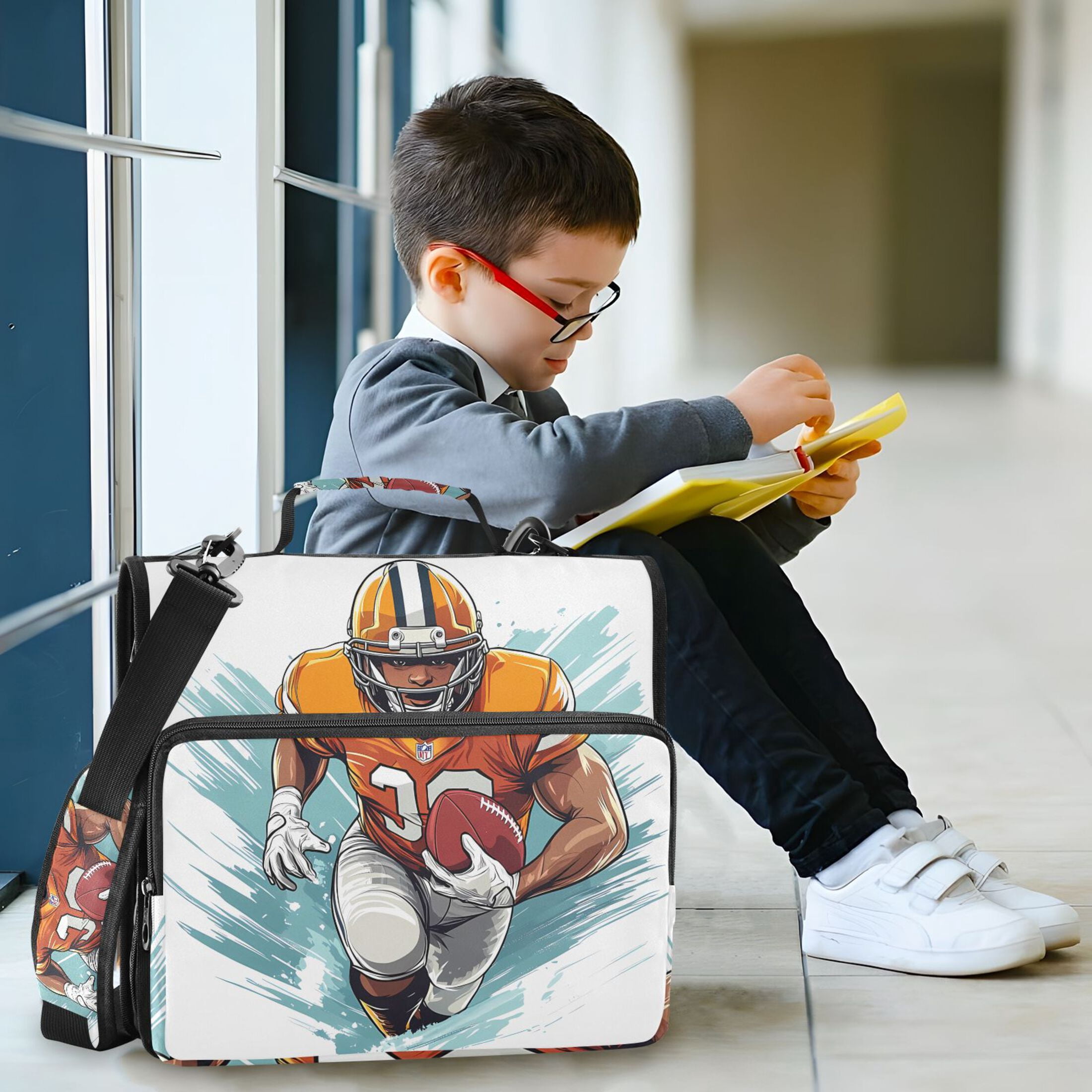 3 Ring Zipper Binder with Shoulder Strap Waterproof Trapper Keeper 2 Inch D-Ring 500 Sheets Capacity Cartoon American Football Player