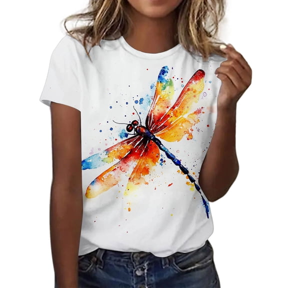 NJGRAE Tube Tops for Women with Built in Bra Tshirts for Women Women Casual Printing Shirts Round Neck Short Sleeve Tee Tops Tunic Blouse Women’S Casual Blouses M
