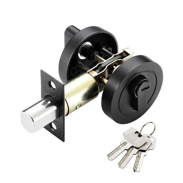 Cerradura de seguridad para puerta de entrada, redonda, de acero inoxidable, resistente al desgaste Negro