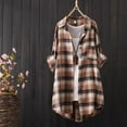 thumbnail image 2 of Huesdet Womens Long Sleeve Plaid Shirts Casual Knee Length Shacket Jacket Button up Long Flannel Loose Fit Shirt Jacket Khaki,XXL, 2 of 7