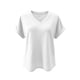 thumbnail image 4 of Xuyuer Womens T Shirts Short Sleeve V Neck Loose Casual Summer Tops Water Soluble Flower Solid Color Loose Comfortable Breathable T-shirt, 4 of 5