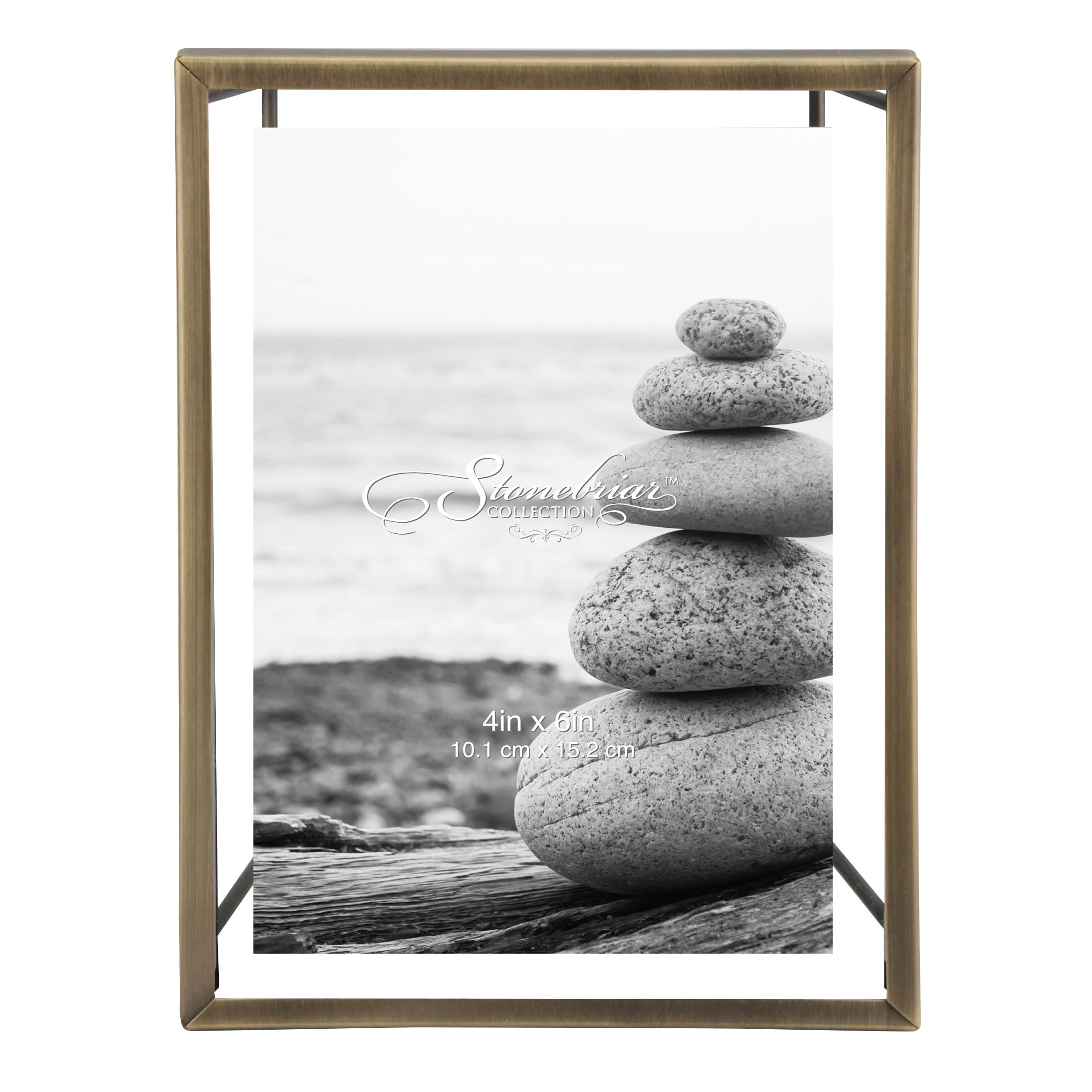 Stonebriar 4x6 Rectangular Metal Floating Picture Frame, Antique Brass