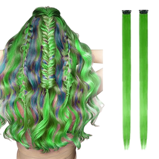 Wig Savings! Bradem Color Card Wig Piece Long Straight Hair Single Card Two Piece Color Hair Extension Piece Gradient Hanging Ear Bleach Dyed Wig, 2X Wig Extensions