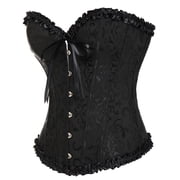 VASLANDA Womens Lace up Boned Plus Size Overbust Corset Bustier Top with G-String