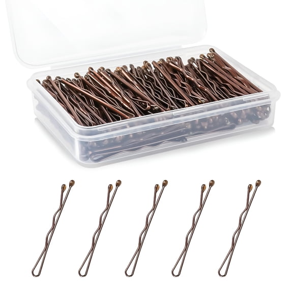 TUWAFE 150 Count Mini Bobby Pins 1.38 Inch, Small Hair Pins with Storage Box for Kids and Women, Brown