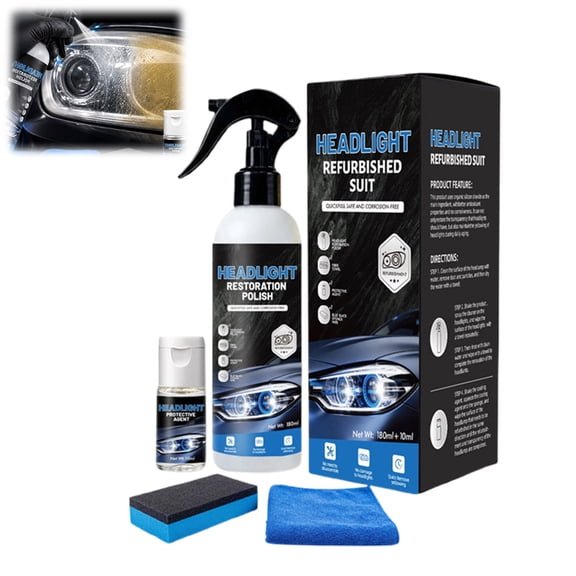 Automotive Headlight Restoration Kit, Oxidized & Yellowed Headlamp Restorer, UV Ceramic Coating for Crystalline Clarity, No Power Tools(1PC)