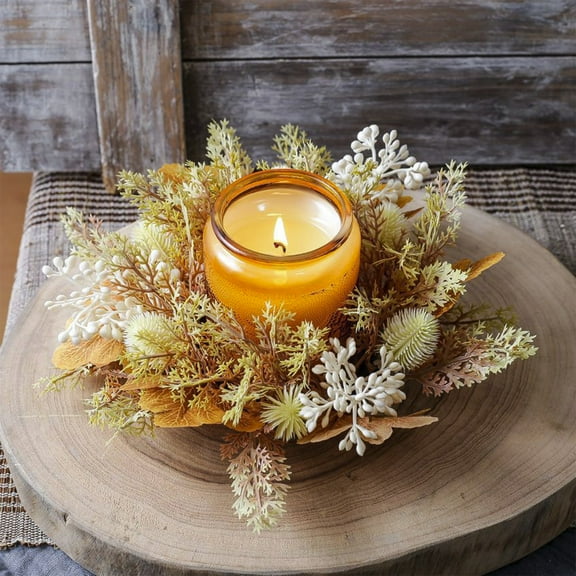 Candle Rings Wreaths Maple Leaves Fall Candle Rings Thanksgiving Day Ring Holder Mini Autumn Artificial For Wedding Door Thanksgiving Christmas Halloween Decoration