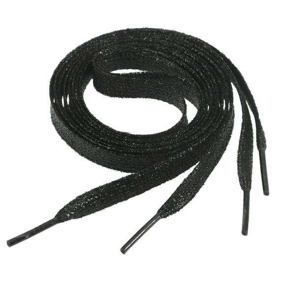 VANIDO 1.1m Flat Glitter ShoeLaces Colored Flat Shoestring Bootlaces for Shoes Sneakers (Black)