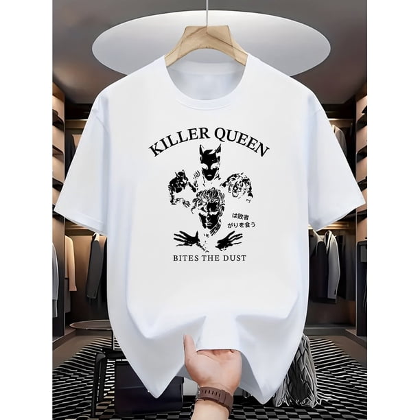 Men's Killer Queen Graphic T-Shirt - Soft & Comfortable Short Sleeve Summer Tee, Casual Round Neck Cottonr Blend Shirt with Unique "Bites the Dust" Design TOP Graphic Tee