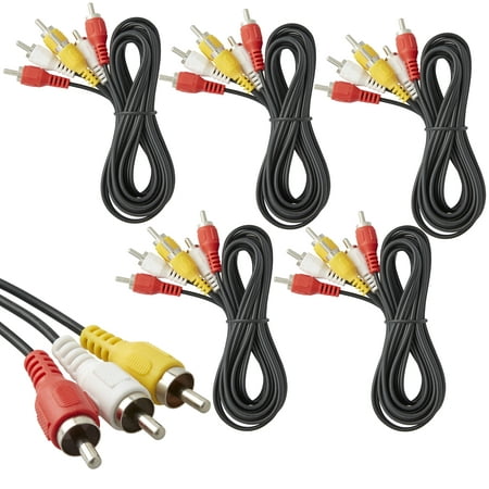 Newhouse Hardware RCA6-05 Audio/Video 3RCA to 3RCA Cable, For TV, VCR, DVD, and Speaker, 5-Pack