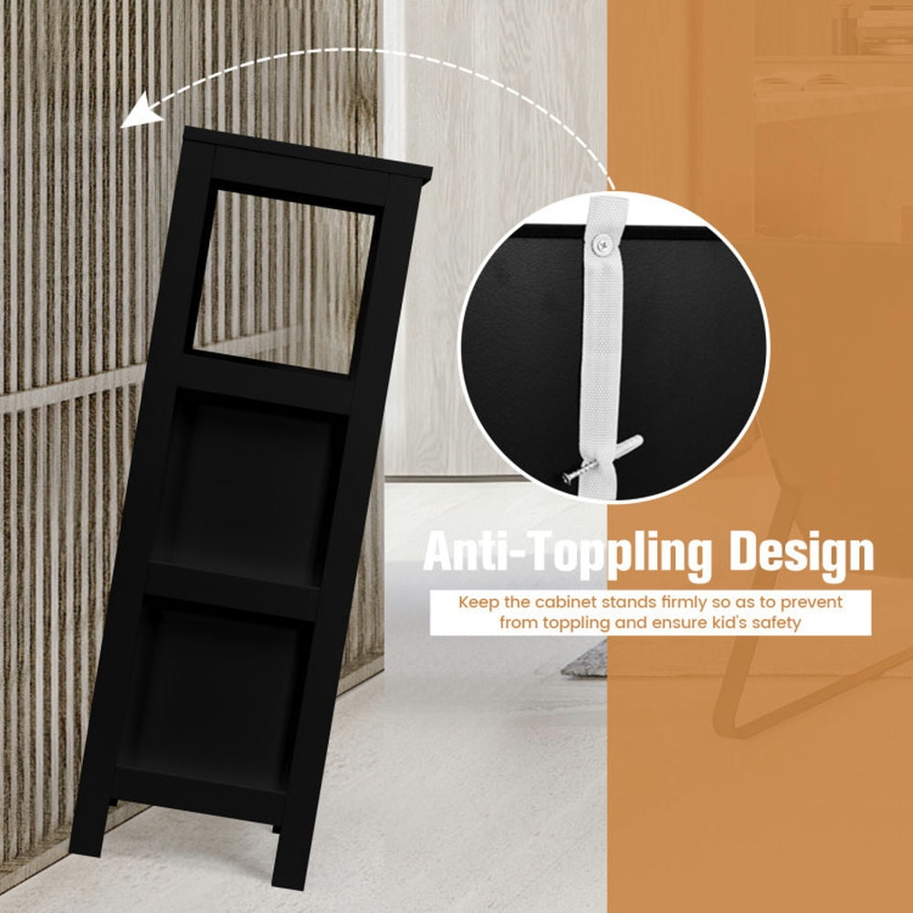 Finihen Storage Cabinet, Floor Cabinet, Bathroom Wooden Floor Cabinet Multifunction Storage Rack Stand Organizer, for Bathroom, Living Room, Bedroom, Kitchen, Black