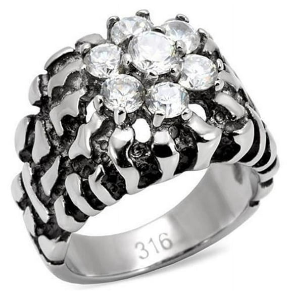 Alamode TK125-13 Men High Polished Stainless Steel Ring with AAA Grade CZ in Clear - Size 13