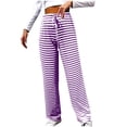 thumbnail image 1 of RXIRUCGD Pantalon Décontracté à Rayures pour Femmes, Jambes Larges, Taille Haute, Violet, Taille : S, 1 of 5