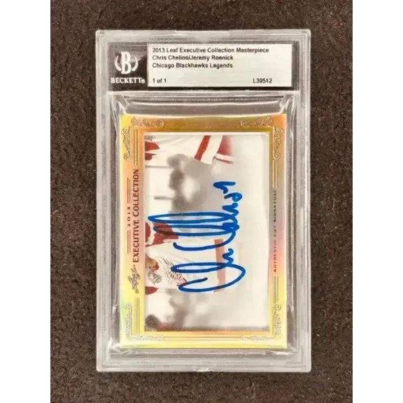 Chris Chelios Jeremy Roenick 2013 Leaf Masterpiece Cut Signature autograph card 1/1 JSA Blackhawks