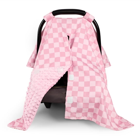 Baby car seat cover, baby car seat cover with peephole, winter warm baby car seat sunshade, pink plaid.