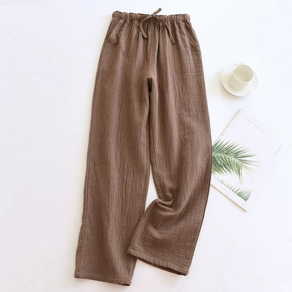 Wancir Women's Wide Leg Palazzo Pants Linen Drawstring Cropped Pants Trousers Culottes