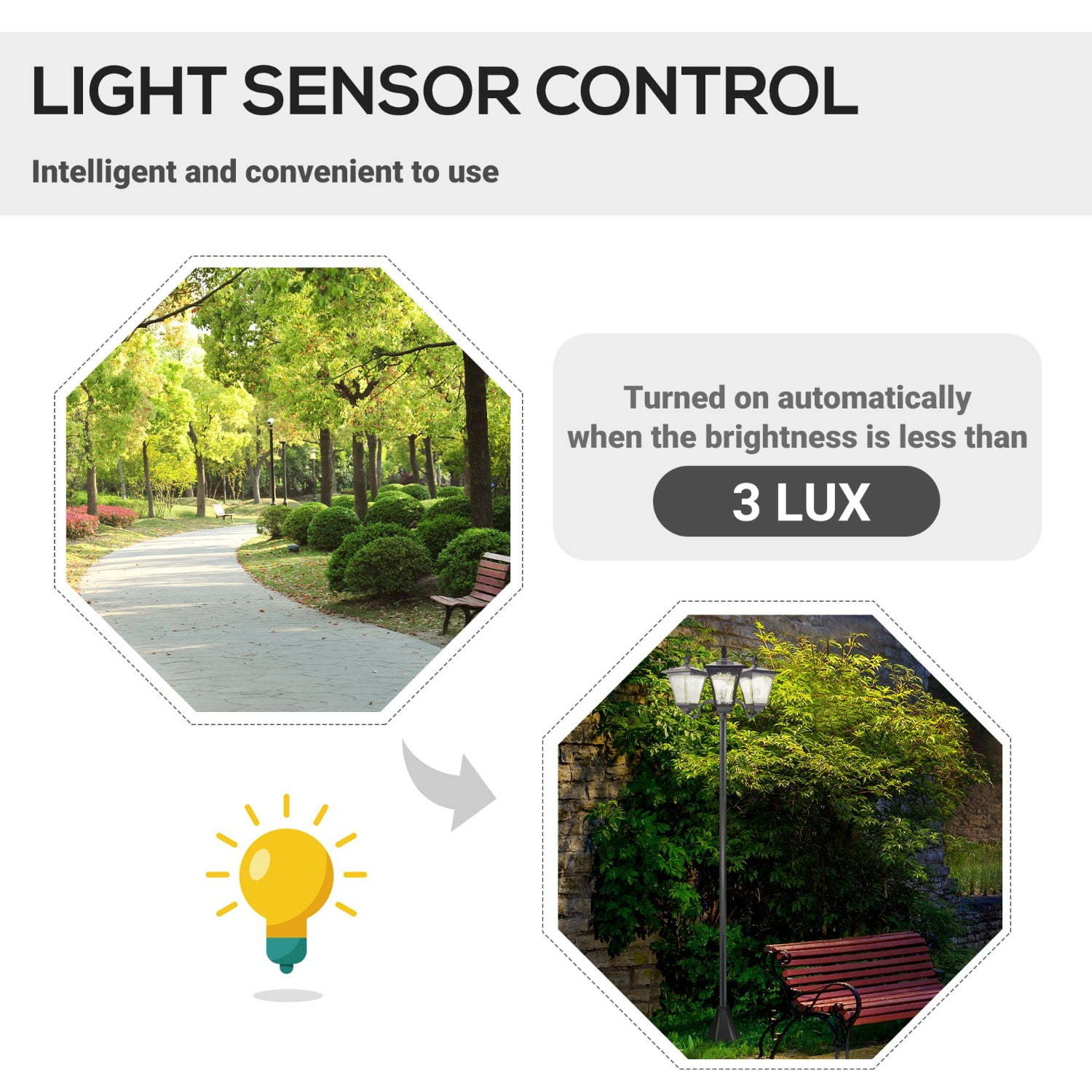 72" Outdoor Triple-Head Solar Lamp Post - IP44 Waterproof Vintage Street Light with Auto Sensor & Dimmable Switch for Backyard Garden Pathway Driveway