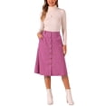 thumbnail image 3 of INSPIRE CHIC Women's Corduroy Skirt Back to School High Waist Button Front Belted Midi Skirt Hot Pink XS, 3 of 7