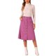 thumbnail image 2 of Falda de pana de mujer Inspire Chic, de cintura alta, con botones en la parte delantera, con cinturón, midi, color rosa intenso, talla M, 2 of 6