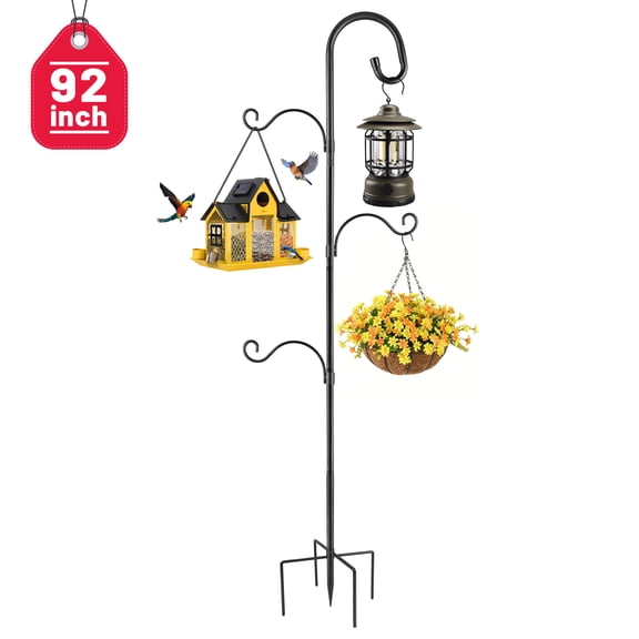 Shepherds Hooks for Outdoor, 92 Inch Heavy Duty Bird Feeder Pole, Garden Pole for Hanging Plants, Lantern, Hummingbird Feeder, Hanging Plant Stand with 5 Base Prongs