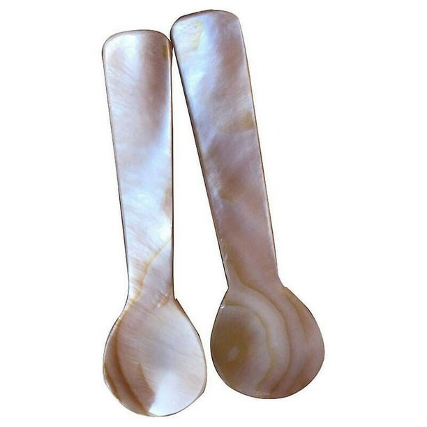 Cucharas De Nácar Para Caviar (2 Unidades) - Mini, Blancas, Hechas A Mano - Ideal Para Postres Y Café