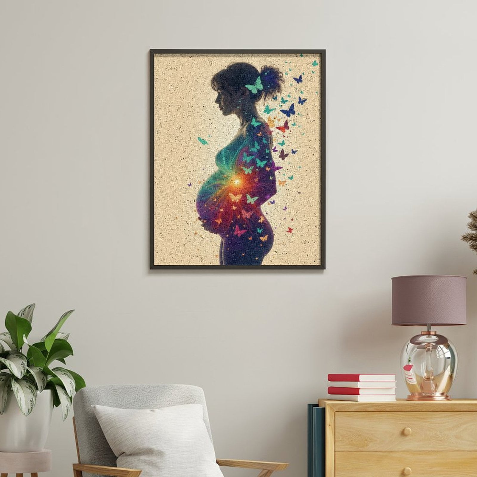 Paint By Numbers Kit for Adults Beginner - DIY Pregnant Woman Butterflies Light Art Canvas Painting Kits for Adults, Frameless Paint By Number for Adults for Home Wall Decor 16x20 Inch