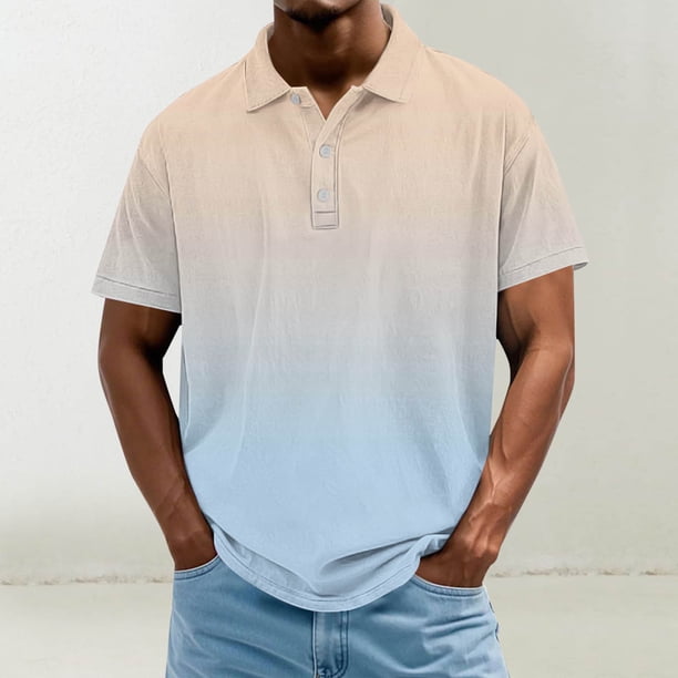 Blusa y camisa de manga corta con cuello vuelto para hombre, informal, de moda, de color liso, con botones, solapa y hebilla de gancho, camiseta de manga corta de poliéster para hombre.