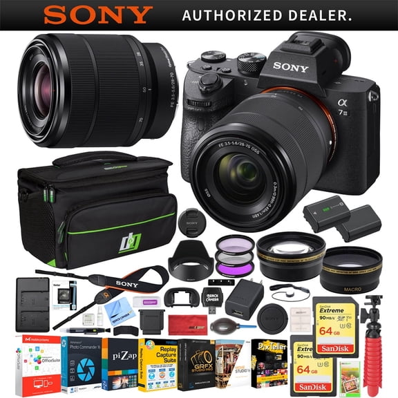 Sony a7III Full Frame Mirrorless Camera with FE 28-70mm F3.5-5.6 OSS Lens Kit ILCE-7M3K/B , Bundle with Telephoto and Wide-Angle Lens Set, 2x 64GB, Bag