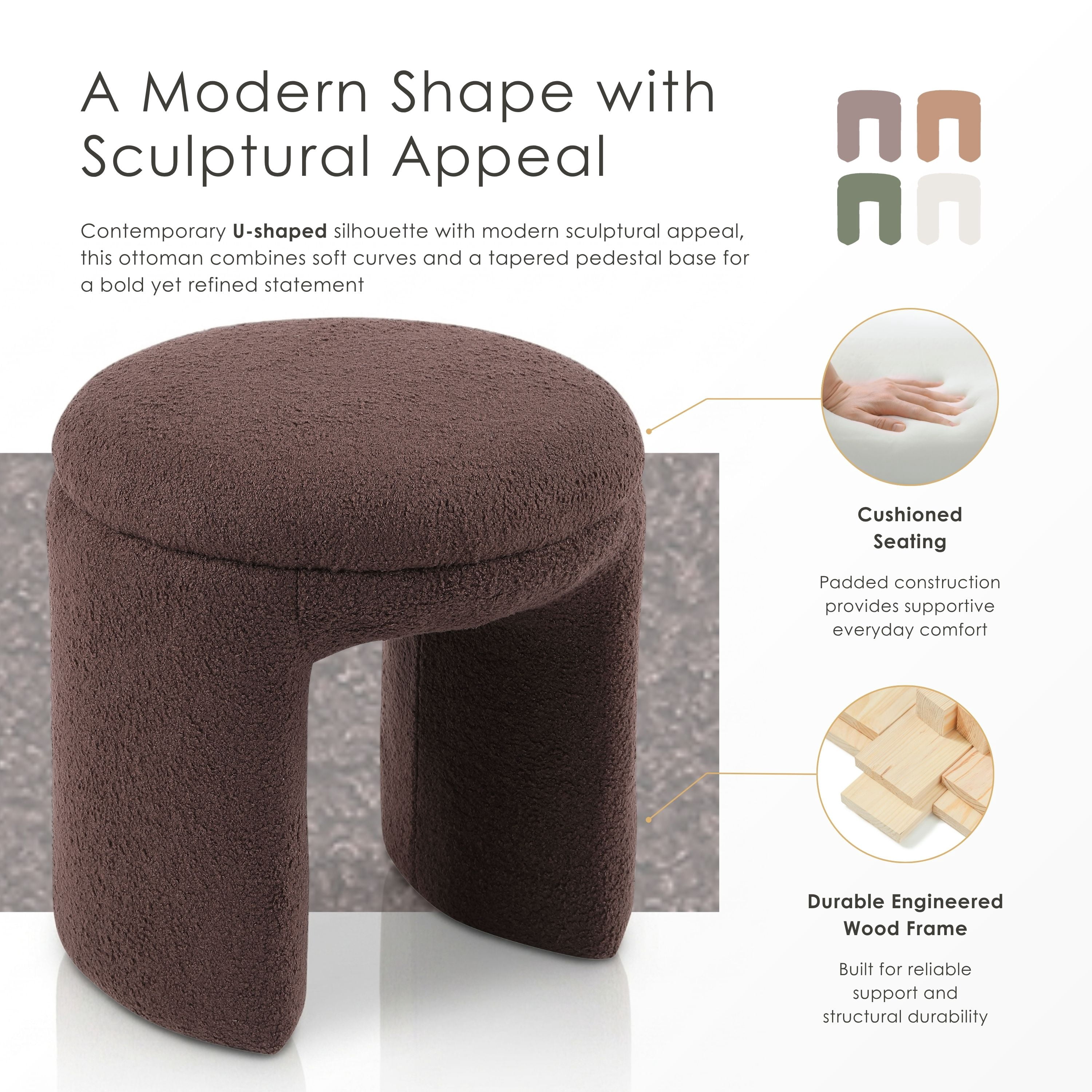 Furniture of America Thia Modern 18" Upholstered U-Shaped Indoor Stool, Brown