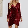 thumbnail image 2 of Womens V Neck Long Sleeve Sparkly Red Dress Carnival Outfit Sparkly Dress, 2 of 4
