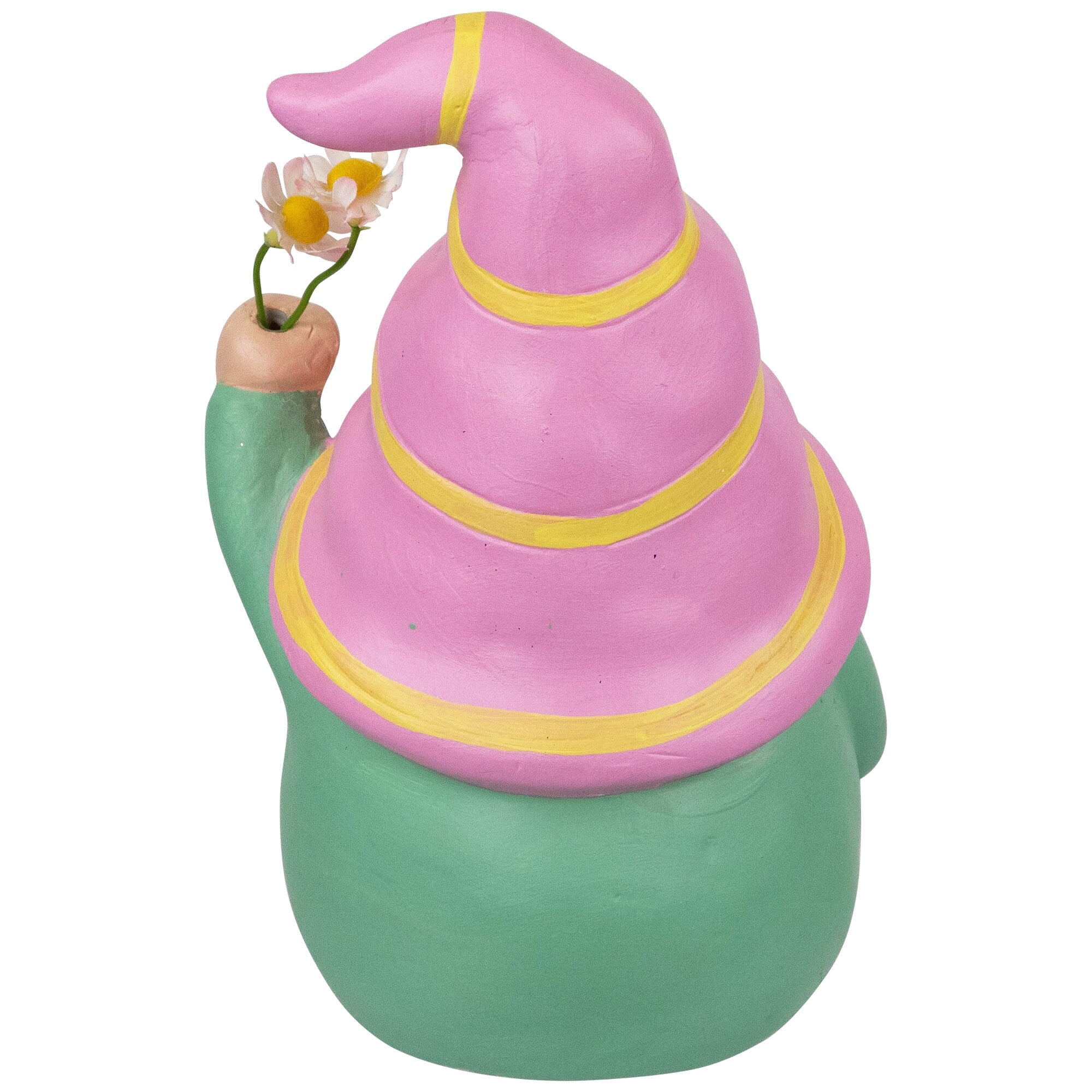 Gnome Holding Flowers Spring Figurine - 8" - Pink and Green