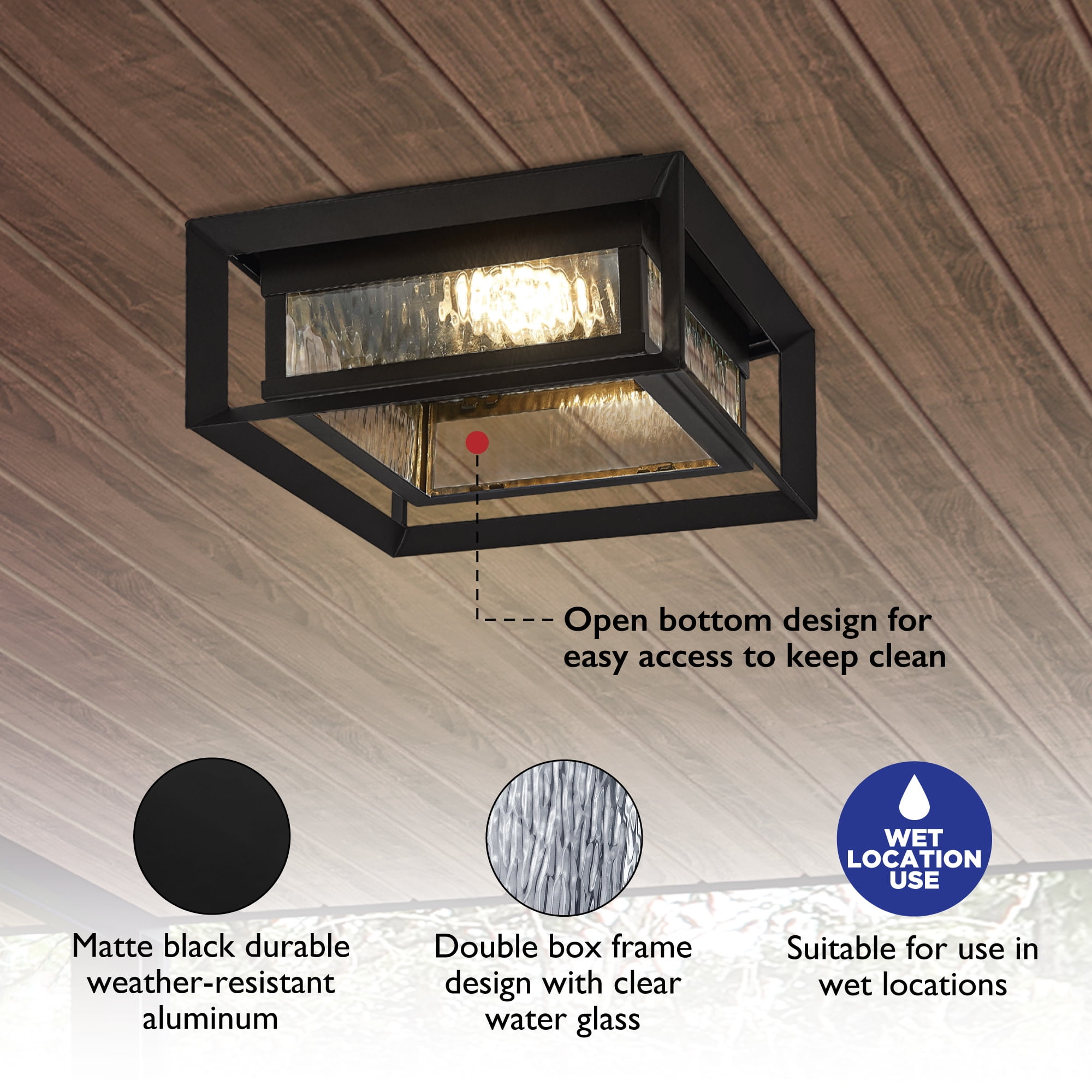 Design House Hartbrook 10" Matte Black Outdoor Integrated LED Ceiling Light with Clear Glass Shade