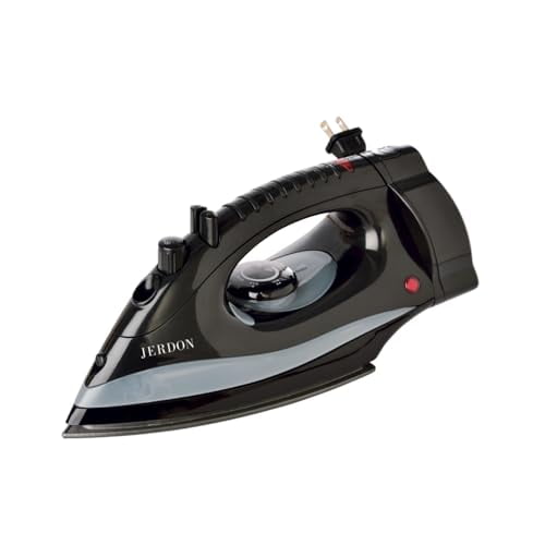 Plancha de hotel Jerdon con cable retráctil - Plancha mediana, negra - Doble apagado automático - Cable retráctil de 2,13 metros - 1200 vatios - J913B